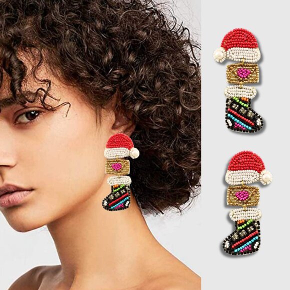 LETTERS TO SANTA Seed Beaded Christmas Holiday Gift Earrings NEW - Picture 1 of 2